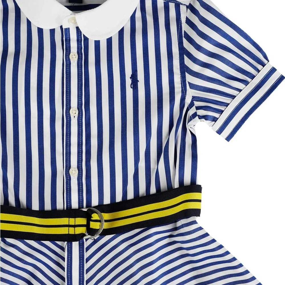 Ralph Lauren Striped Poplin Dress in Blue White Yellow baby infant size 9 months